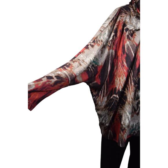 NEW Grace Elements L Wrap Top Cowl Neck Dolman Sleeves Abstract Print Oversized - Picture 8 of 15
